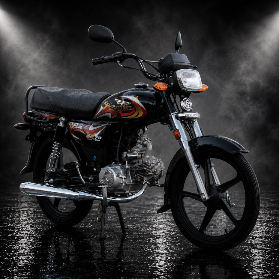 Super Power SP 70cc Premium Self Start Black Alloy Rim